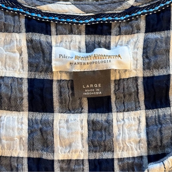 ANTHROPOLOGIE PILCRO Neve Gingham Tiered Top Blue/White size L - Picture 6 of 7